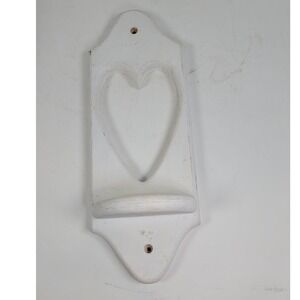 Vintage White Wood Heart Cutout Wall Shelf Sconce Farmhouse Primitive Decor
